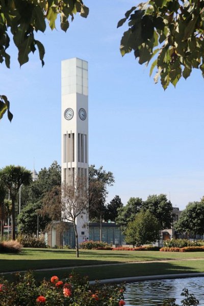 Palmerston North clock tower and gardens, highlighted stopover on Auckland to Wellington car rental road trip